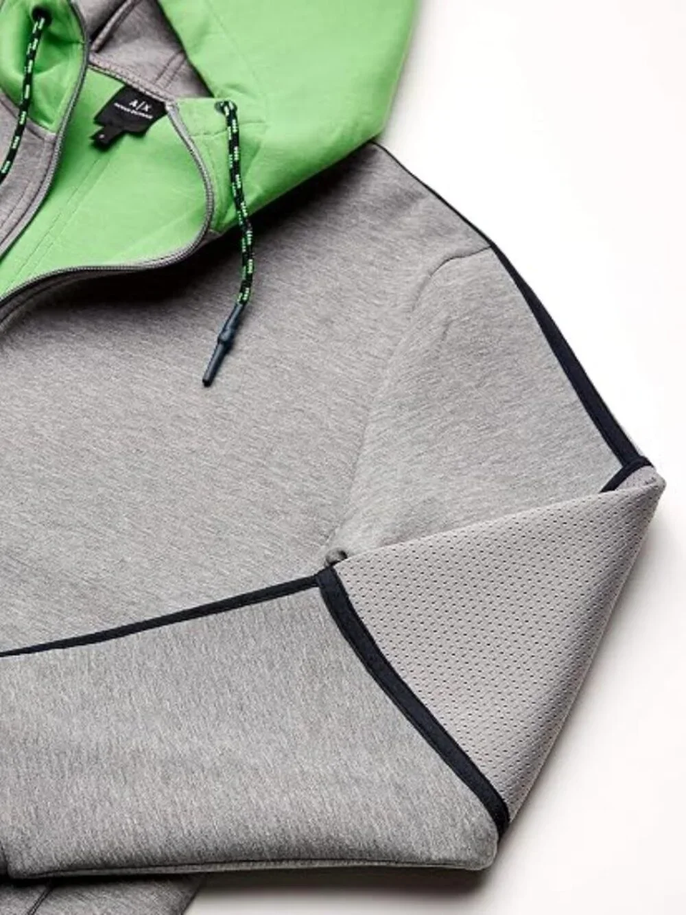 Armani Exchange A|X Gray Full Zip Hoodie Bright Green Hood Lining